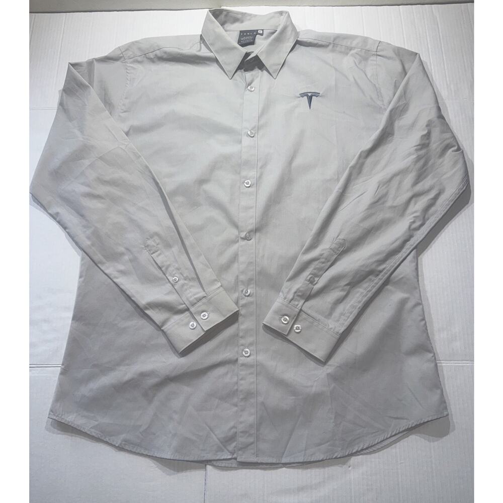 Tesla Light Gray Long Sleeve Button Down Embroidered Logo Shirt - Men's Size XL